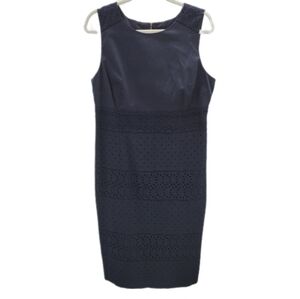 Ann‎ Taylor Navy Embroidered Eyelet Sheath Dress size 14